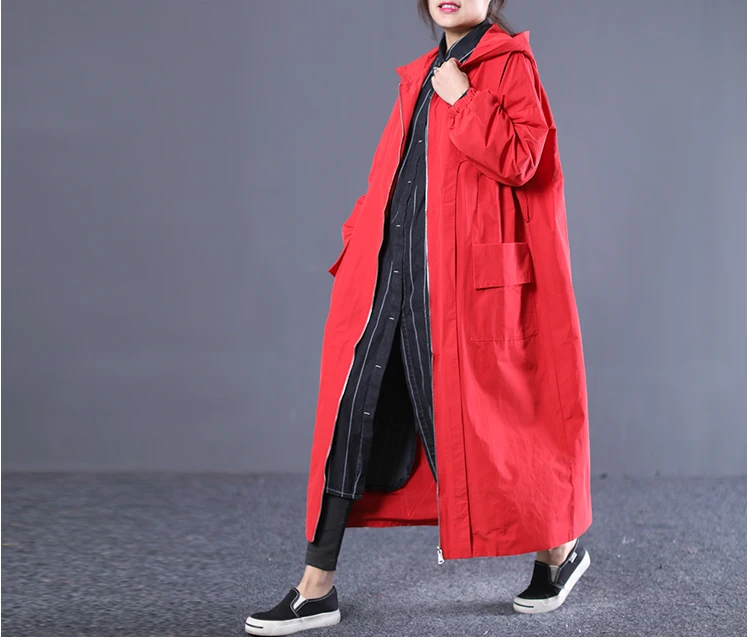 New plus size thin windbreaker coat Women Spring Autumn Plus Size Loose Hooded Female Windbreaker Korean Casual Outerwear