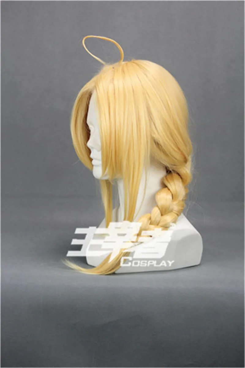 Fullmetal Alchemist Cosplay Edward Elric Medium Golden Long Straight Braid Styled Synthetic Wigs Anime Costume Party Wig+Wig Cap
