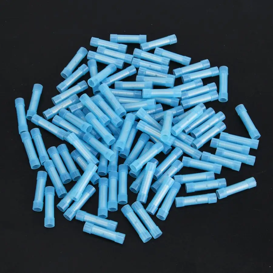 100pcs Blue Nylon Insulated Crimp Terminals Wire Connector Butt Crimping Terminal Set 16-14AWG