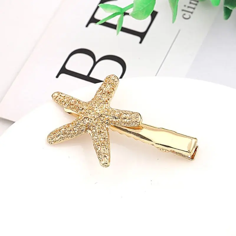 Korean Style Cute Small Starfish Shape Duckbill Hair Clip Women Glitter Metallic Textured Hairpin Delicate Cute 3