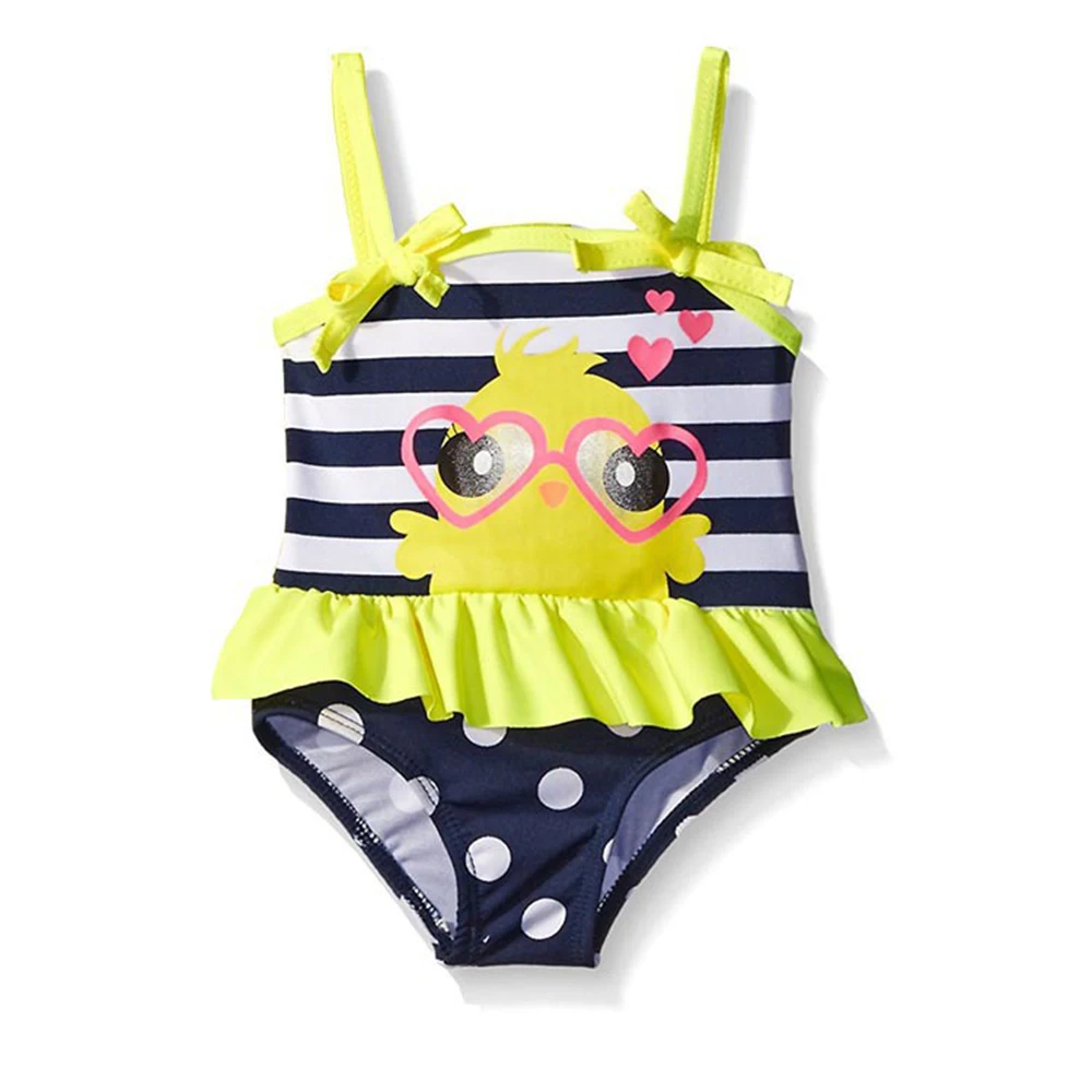 

CYSINCOS Kids Baby Girls Toddler Swimwear Bird With Eyes Swimsuit Shoulder Strap One Piece Bikini Stripe Bathing Suit Beachwear