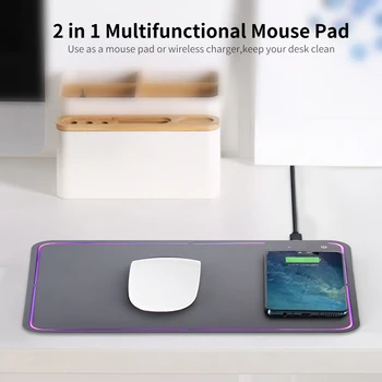 

Quick Charge Non-slip 10W Wireless Charging Luminous Mouse Pad 2 in 1 Multifunctional Colorful RGB Phone Charge Board Black