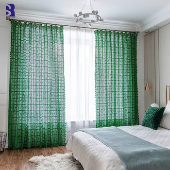 

SunnyRain 2-Piece Crochet Green Curtain for Living Room Sheer Curtains for Bedroom Translucidus Drapes