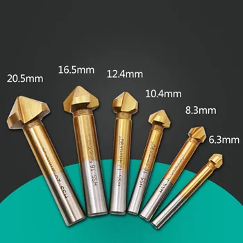 

6PCS 90 Degree Three-blade Titanium Plated White Diamond Full-grinding Chamfering Drill Bit Home Tools