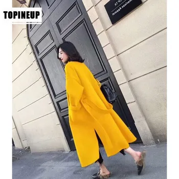 

2019 Women Autumn and Winter Double-Sided Pure Cashmere Coat Women Jacket Long Loose Double-sided long wool coat with belt