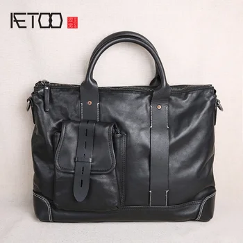 

AETOO Genuine leather handbag, men's first layer leather briefcase, business simple soft leather men's computer bag