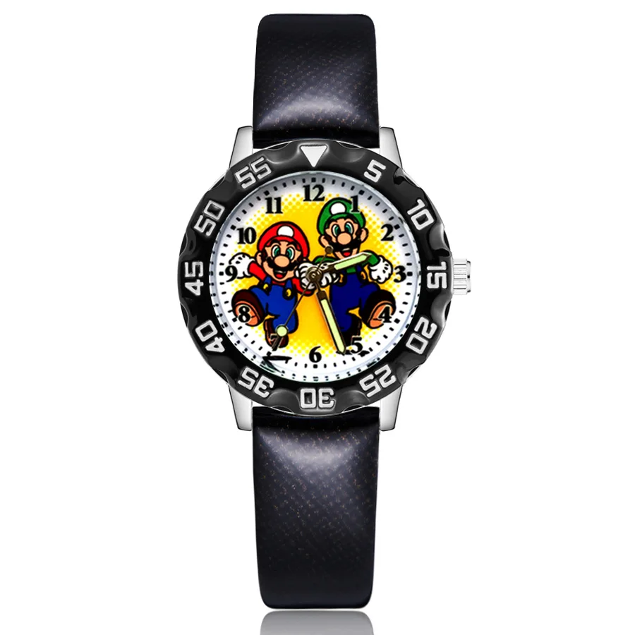 Модные милые детские часы в стиле Марио кварцевые кожаные Наручные для