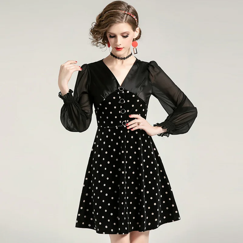 

D905756 Gold Velvet Dress 2020 Season Women's Wear V Collar Slim Fit Slim Medium Length Money A Word Skirt