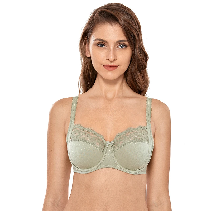 Olive Green04 Женский прозрачный кружевной бюстгальтер без косточек с полным покрытием и поддержкой размера плюс - Цвет: Olive Green04