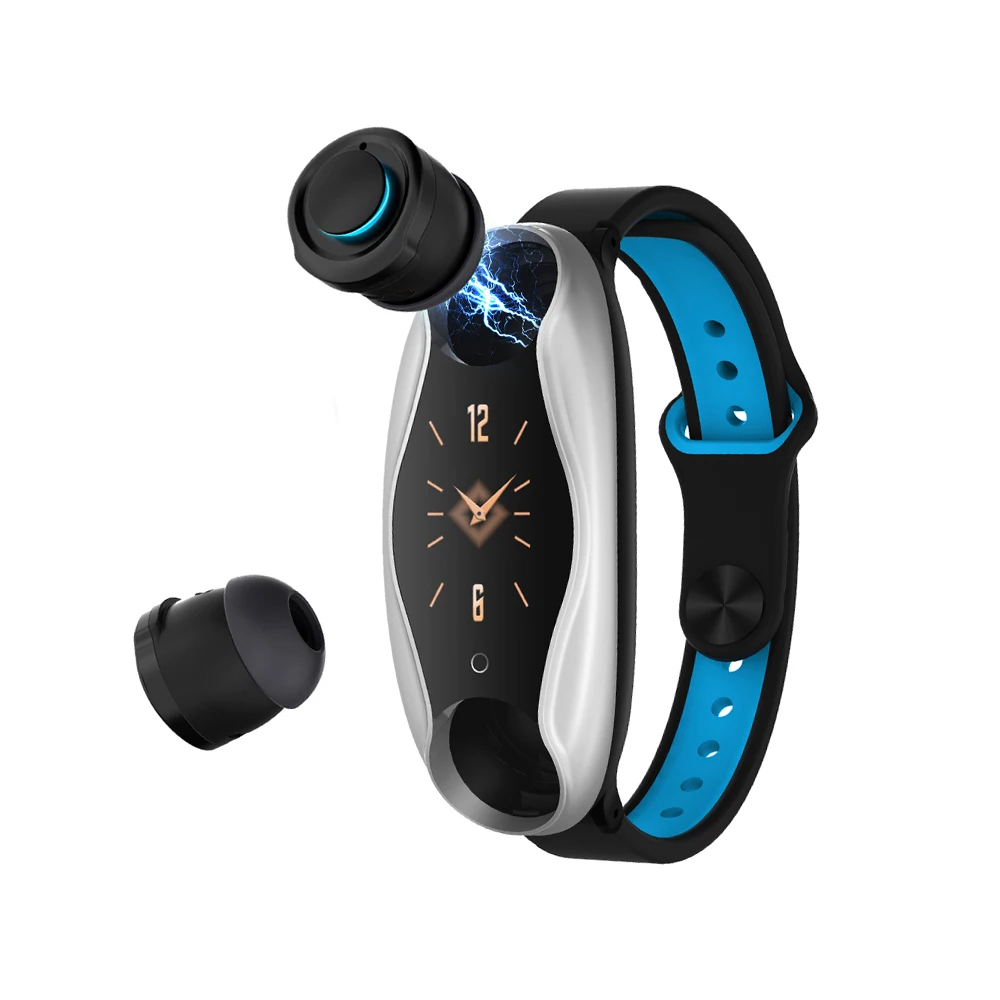 Смарт-часы фитнес-браслет Draadloze Bluetooth Oortelefoon 2 в 1 Bluetooth 5,0 чип IP67 водная дихта Спорт Slimme Horloge - Цвет: silver black blue