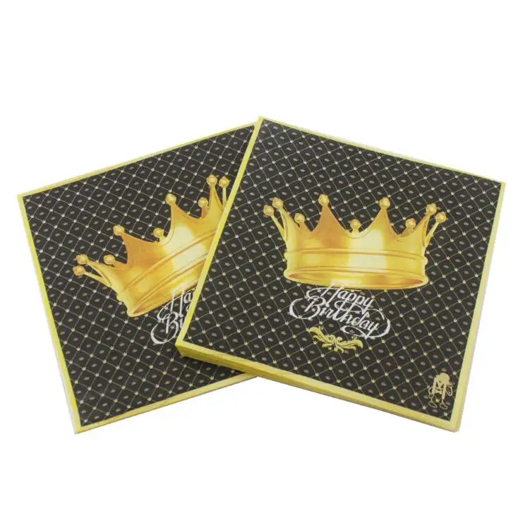 

20pcs/lot High-grade Black gold Crown Paper Napkin for Kids Birthday Party Napkin Table Dinner Paper Tissues Party Supplies