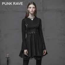 Панк рейв Женская Панк замша бархат высокая талия ремень юбка регулируемый плечевой ремень Повседневная Harajuku половина юбка Уличная