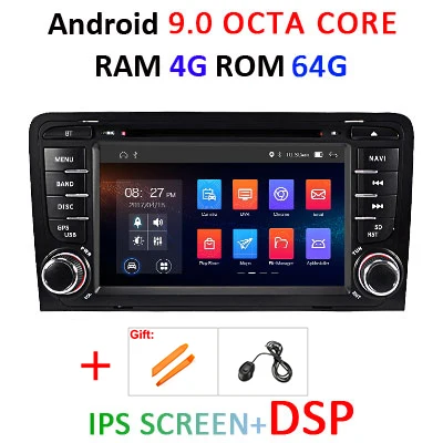 DSP ips Android 9,0 4G 2 DIN автомобильный DVD gps для Audi A3 8 P 2003-2012 S3 2006-2012 RS3 Sportback 2011 мультимедийный плеер - Цвет: 9.0 4G 64G IPS DSP