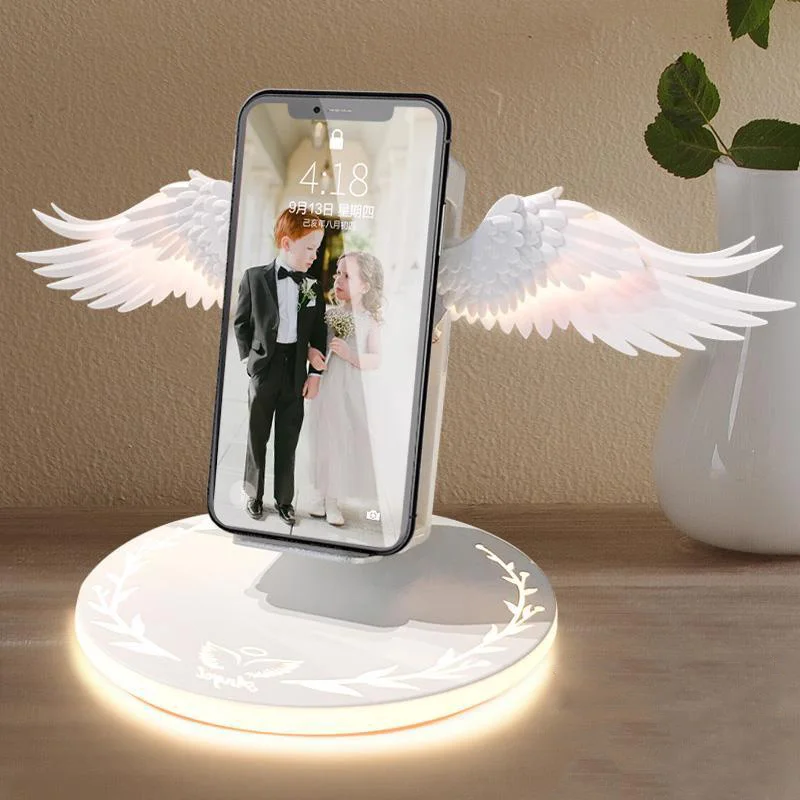 

10w Fast Wireless Charger Angel Wings Night Light USB Fast Charging For iPhone 8Plus X Xr XsMax Samsung S8 S9 S10 Huawei P30 Pro