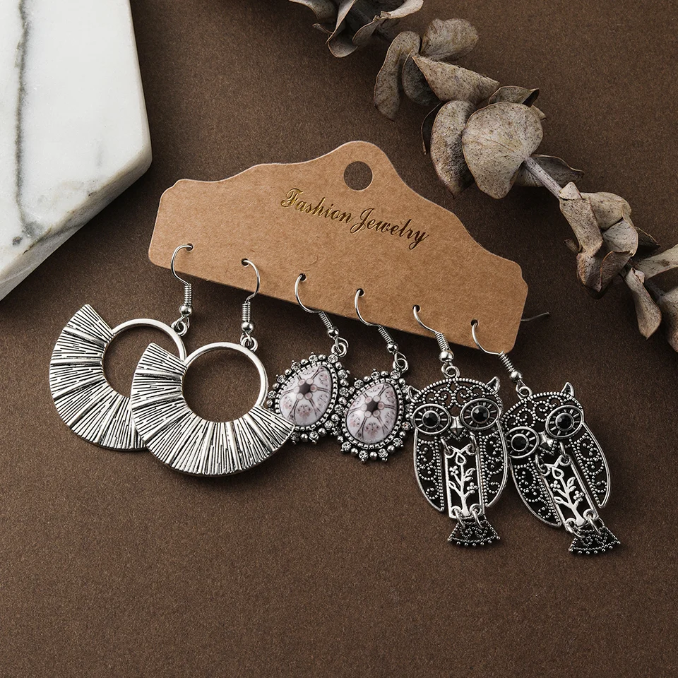 Multiple Women’s Boho Ethnic Silver Color Dangle Drop Earrings in Set Fashion 2019 Ear Charm Jewelry Accessories for Women