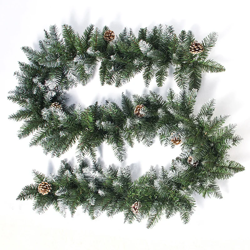 2pcs Christmas Artificial Garland Wreath 2.7m Green Xmas Home Party Christmas Decor Rattan Hanging Ornament For Kids - Цвет: Зеленый
