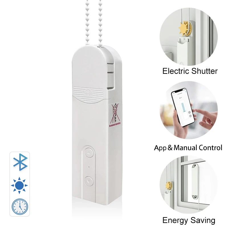 Smart Motorized Chain Roller Blinds Life Shade Shutter Drive Curtain Motor Powered By Solar and Charger Bluetooth APP Control
