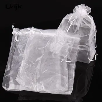 

Junejour White Organza Wedding Gift Bag Birthday Yarn Bag With Handles Party Candy Pouches Jewelry Storage Display Quality 50PCs