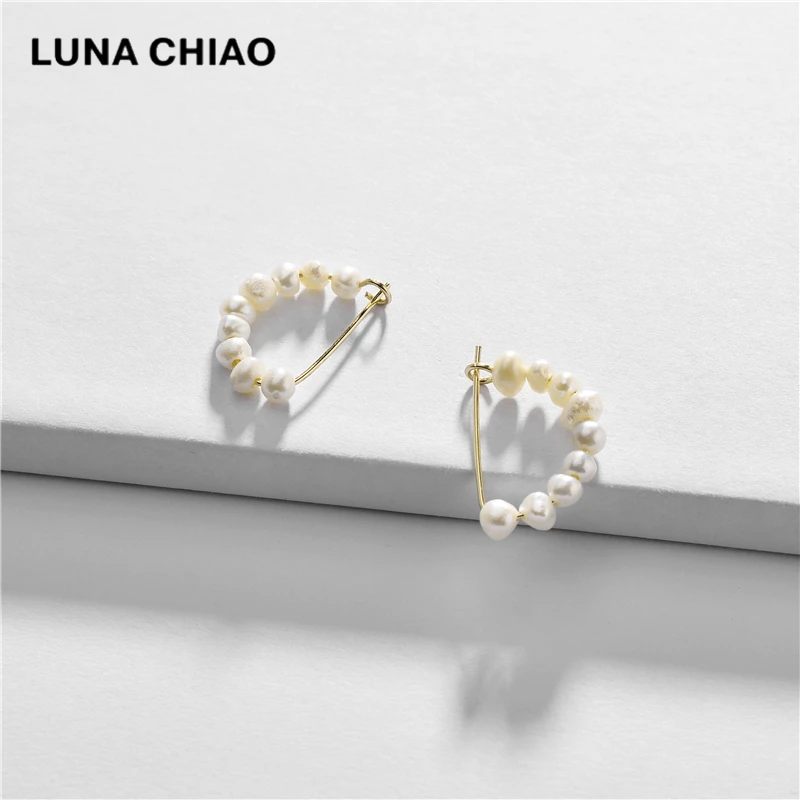 LUNA CHIAO Мини Размер пресноводные жемчужные бисерные серьги-кольца для женщин