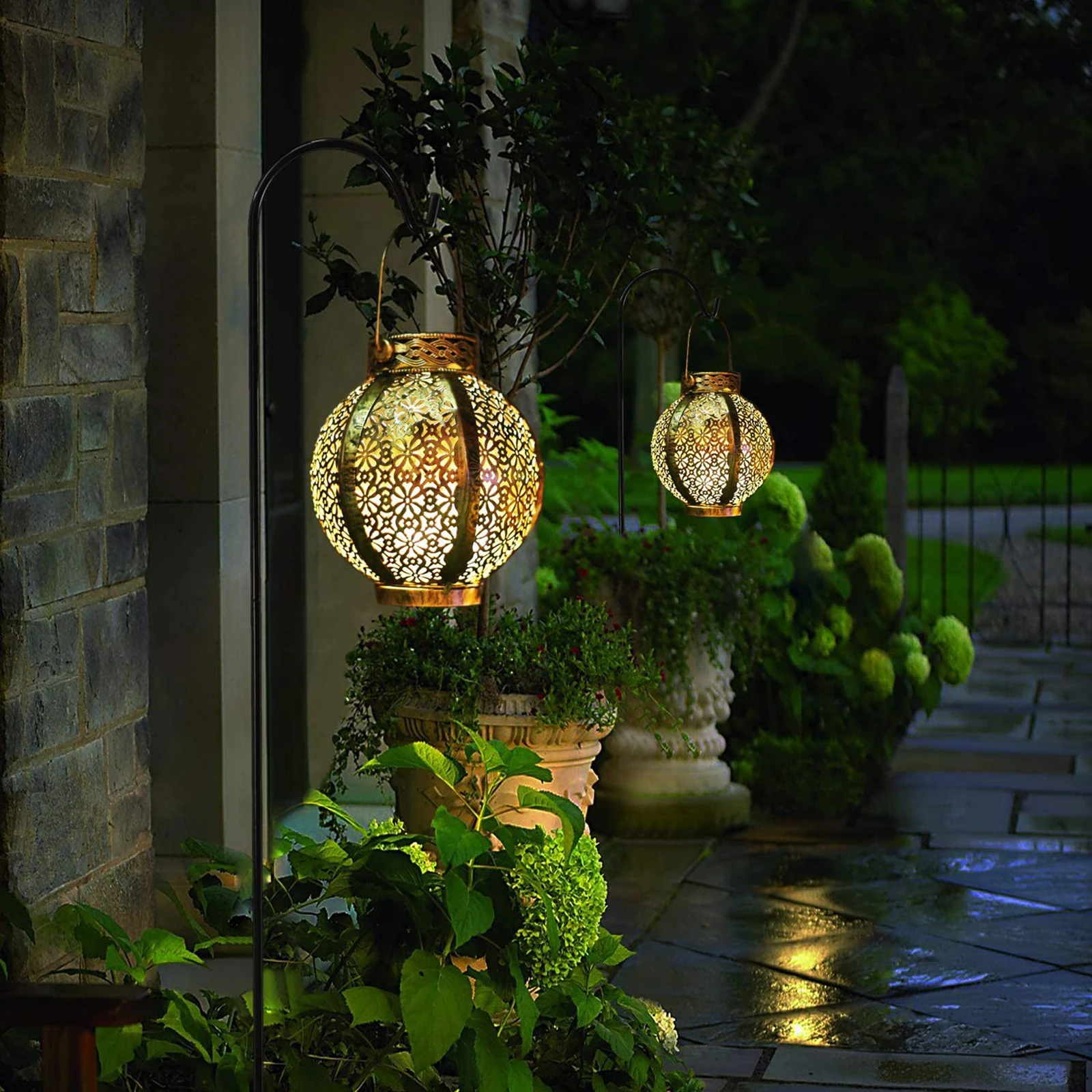 Waterproof Solar Lamp Retro Hollow Lantern Light Outdoor Hanging Landscape  Lighting Wrought Iron Garden Decorative Lanterns AliExpress