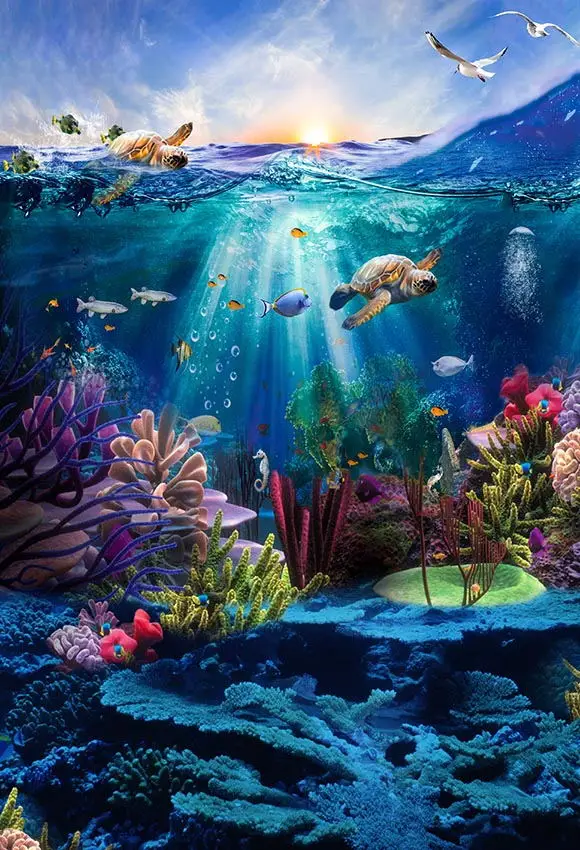5x7FT Beautiful Under Blue Sea Party Marine Organism Color Corals Custom Photo Studio Backgrounds Backdrops Vinyl 150cm X 220cm |