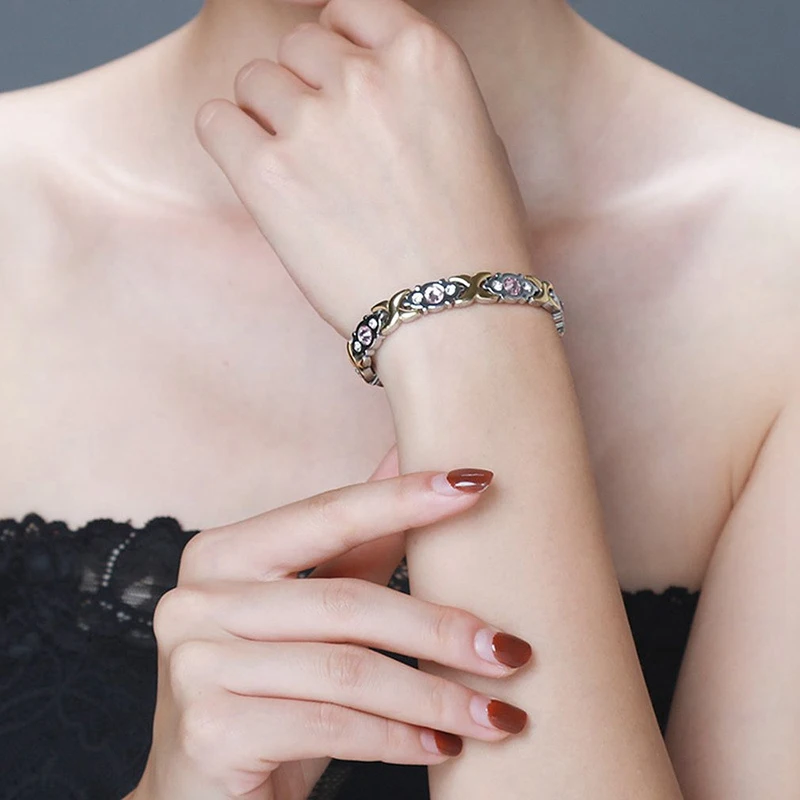 Модный женский титановый магнитный браслет из нержавеющей стали с кристаллами и стразами