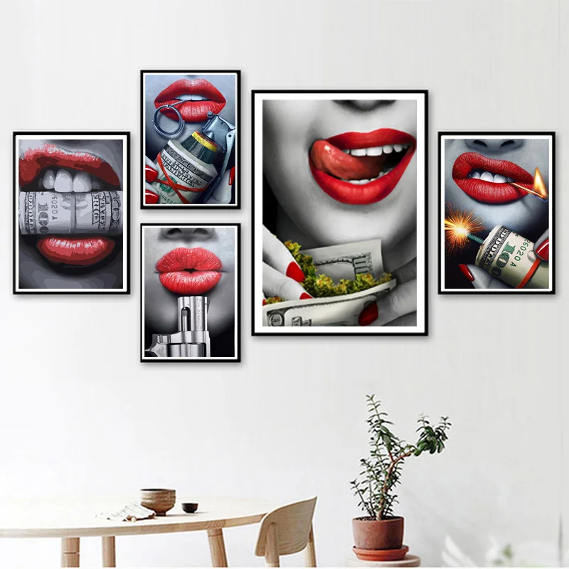 Абстрактная сексуальная девушка красные губы DIY алмазная живопись 5D Алмазная