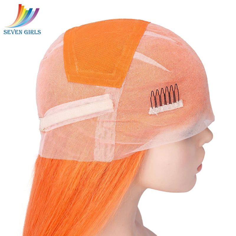 Sevengirls Glueless оранжевый полное кружева парики человеческих волос с натуральным волосяного покрова бразильский прямые 10A натуральная волосы