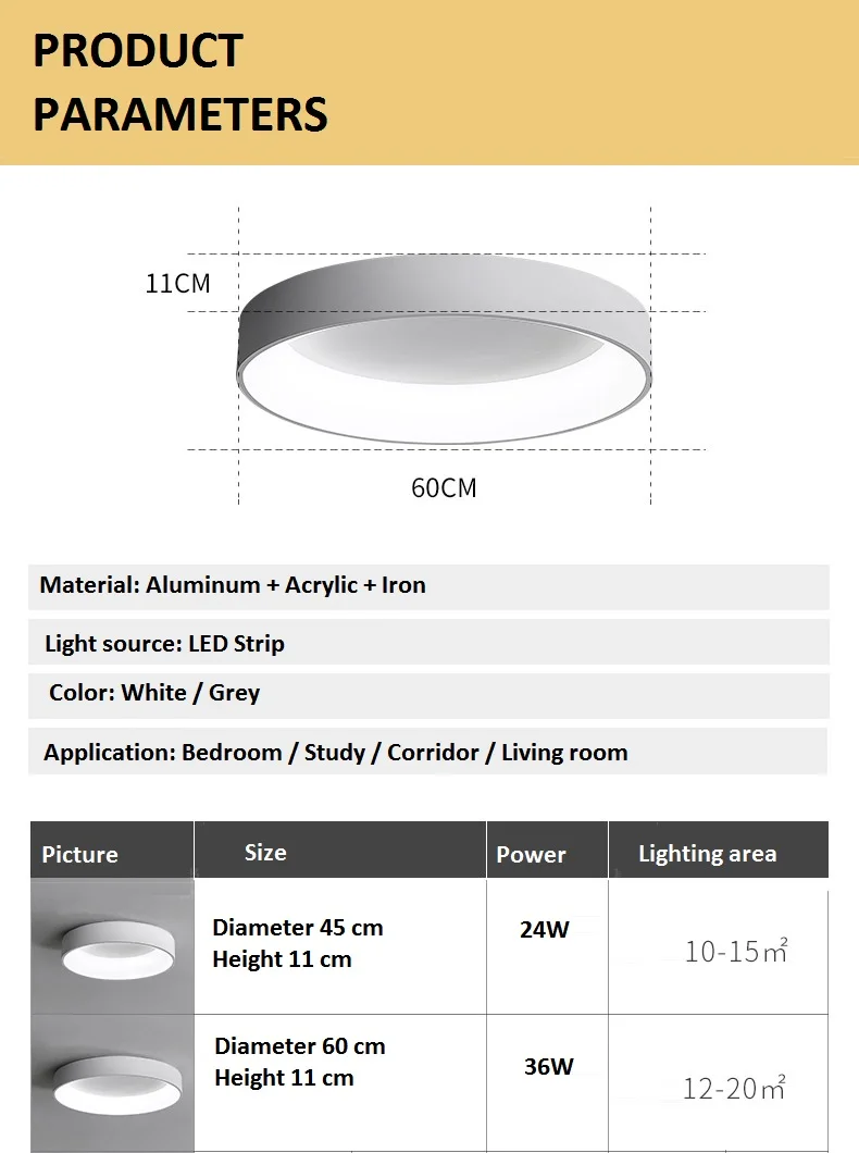 LukLoy Modern Simple Ceiling Lamp Corridor Diameter 45 cm Nordic Ceiling Lights Bedroom 3-Color Light Changeable with RC Lights