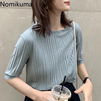 

Nomikuma O Neck Short Sleeve T Shirts Women Solid Color Pleated Casual OL Tshirts Female Summer New Tops Office Ladies 3a340