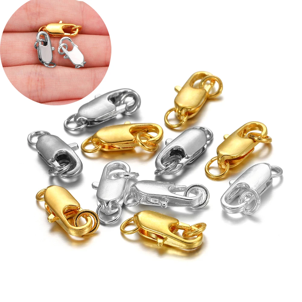 

30pcs/lot 12 14mm Metal Lobster Clasps Hooks With Split Open Jump Rings Connectors For DIY Jewelry Making Findings Accessories