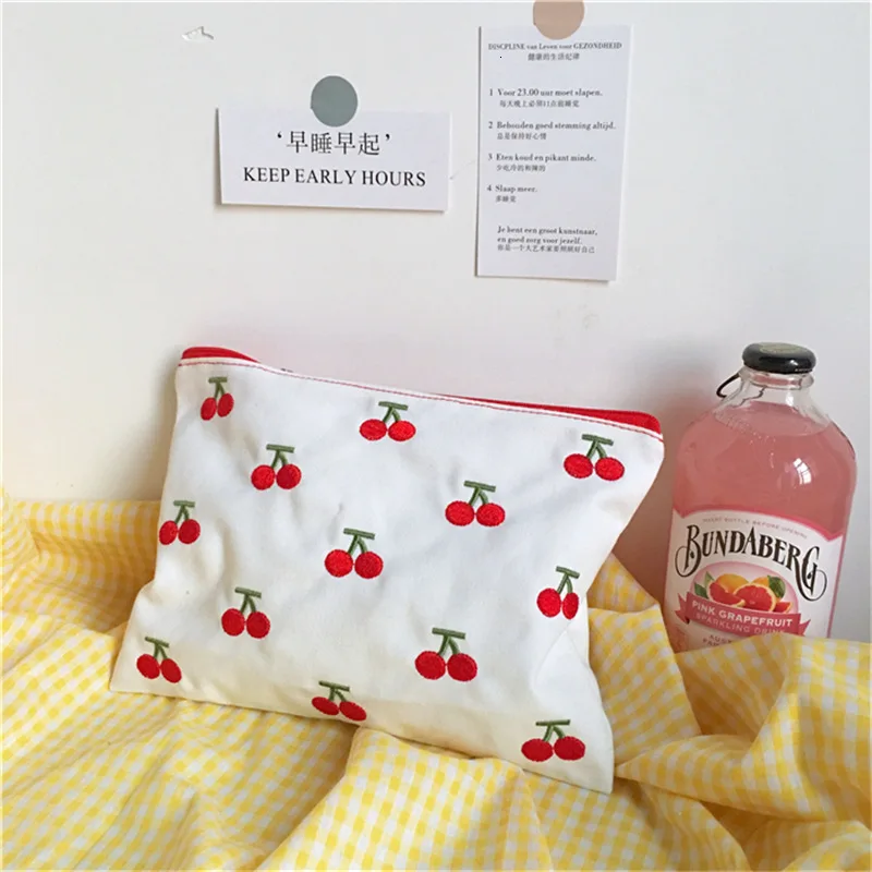 SIXONE INS холст Вишня Вышивка Чехол Карандаш косметичка корейский Kawaii сумка для хранения лаконичная Милая Студенческая Пенал канцелярские принадлежности