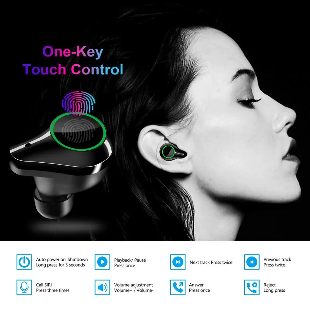 Bluetooth-гарнитура с сенсором отпечатков пальцев HD стерео гарнитура с шумоподавлением Беспроводная bluetooth-гарнитура светодиодный цифровой дисплей