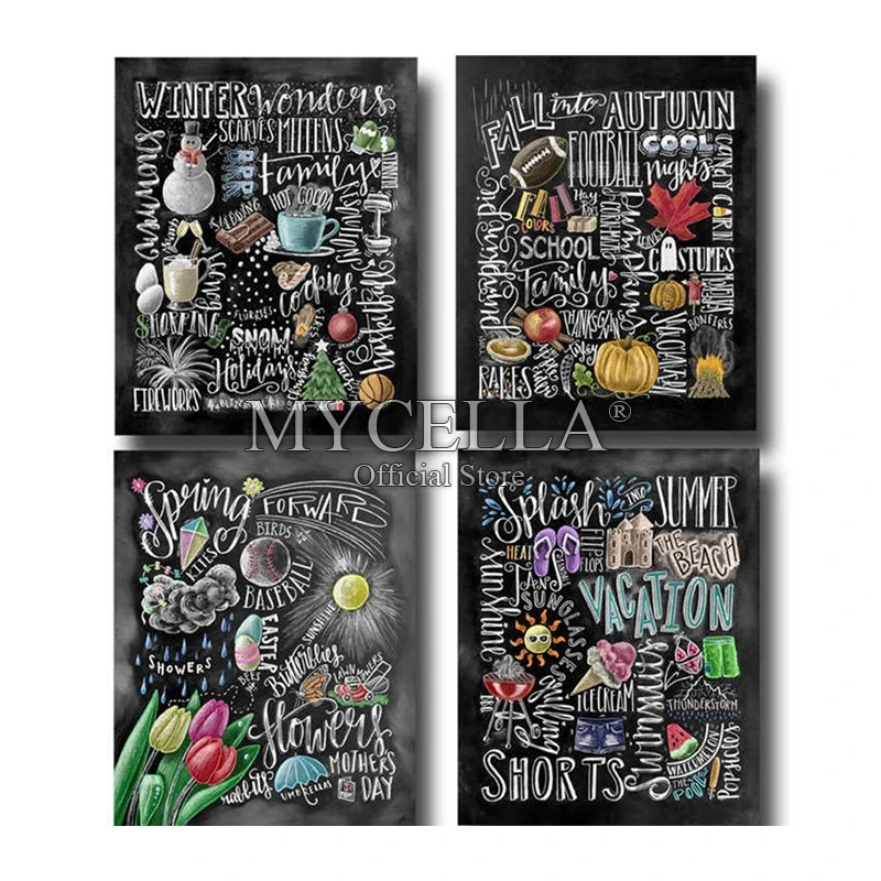 5d Diy Square Diamond Embroidery Full Season Blackboard Painting Cross Stitch Rhinestone Home Mosaic Decoration | Дом и сад