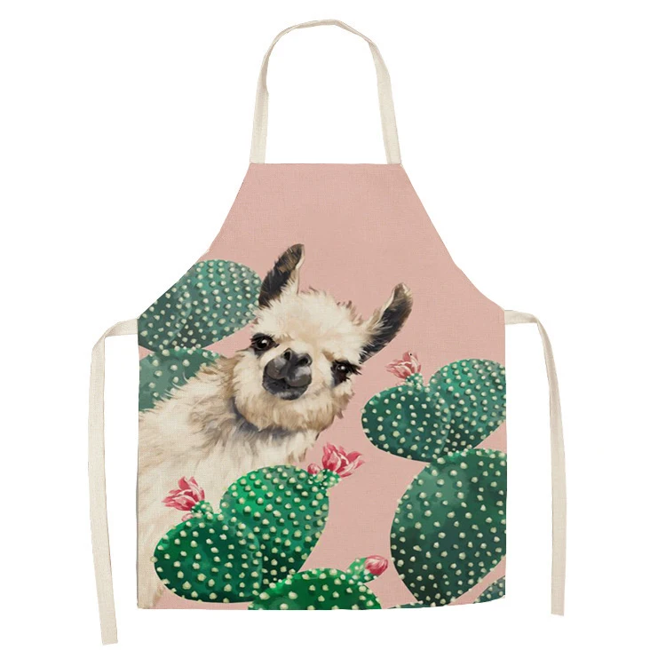 Kitchen Apron Animal Alpaca Flowers Printed Sleeveless Cotton Linen Aprons for Men Women Home Cleaning Tools55*68cm 1Pcs