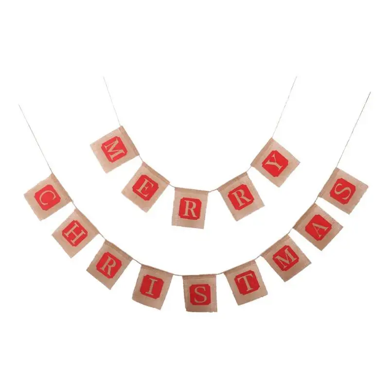 

Linen Flag Banner Garland English Merry Christmas Party Ornament Home Decor