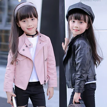 

2020 New Spring Zipper Pu Jackets Cool Jacket For Girl Kids Classic Collar Coats Teen Windbreaker Clothing Children's Outerwear