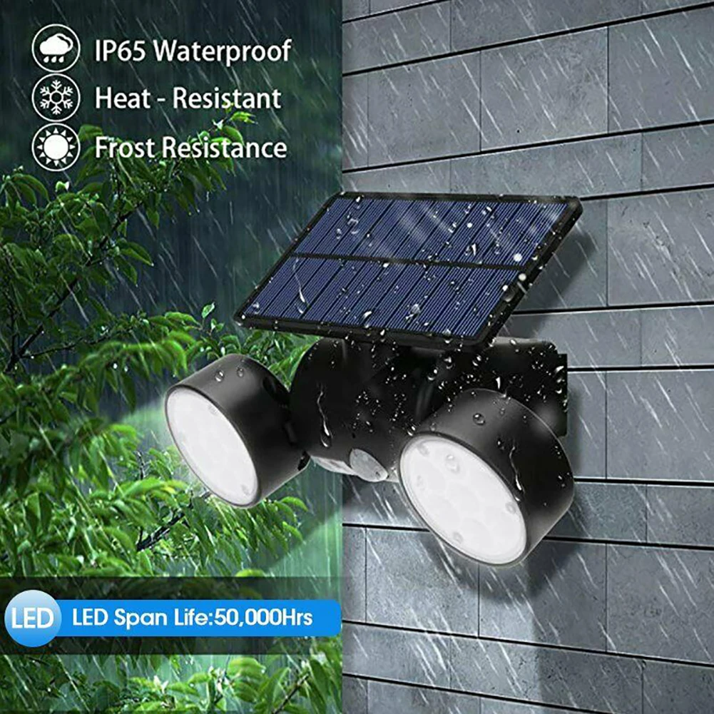 Waterproof Solar Powered Motion Sensor Detector Home Security Light Outdoor Garden Floodlight Dual Head Mount Torch Spotlight