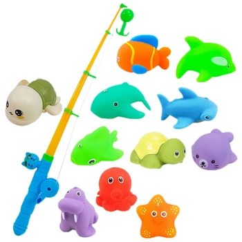 

12PCS Bathroom Playing Toys Children's Fishing Toys Bath Toys Toddler Education Teaching and Learning Colors
