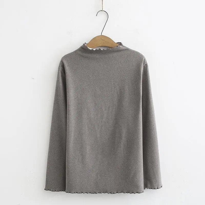 Grey Плюс размер 3XL-6XL Женская сплошная футболка трикотажное с длинным рукавом рубашки o-образным вырезом повседневные свободные топы - Цвет: Grey