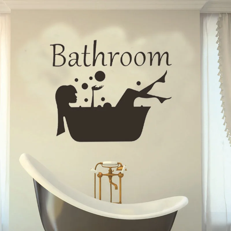 

Bathroom Beauty Girl in bathtub Wall Stickers Artistic Design Stickers Home Decoration Wall Decals sticker for glass window deco