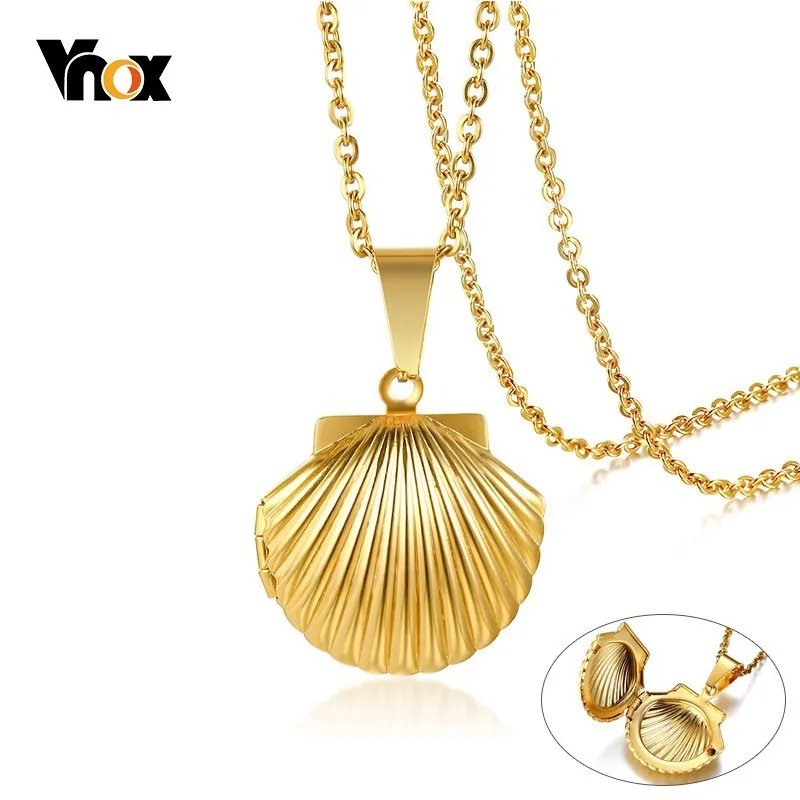 Vnox Beauty Shell кулон-фоторамка для женщин памятное ожерелье золотого цвета из