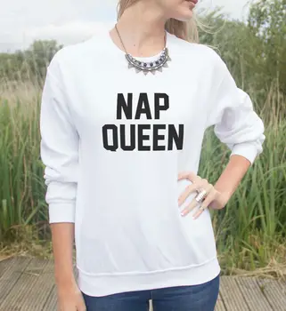 

Casual Hoody for Lady Funny Hipster Street Black Harajuku Women Sweatshirt Jumper Nap Queen Letters Print