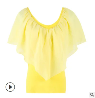 Women's bat splicing sleeve T-shirt V-neck gauze top European and American style new in summer 2021 | Женская одежда