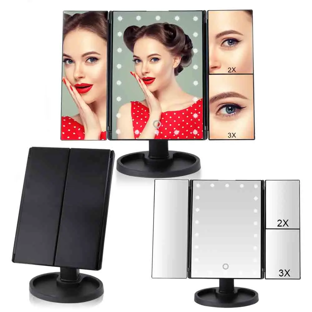22 светодиодный сенсорный экран зеркало для макияжа с 1X/2X/3X/10X увеличительным зеркалом Grossissant Vanity 3 складное регулируемое зеркало