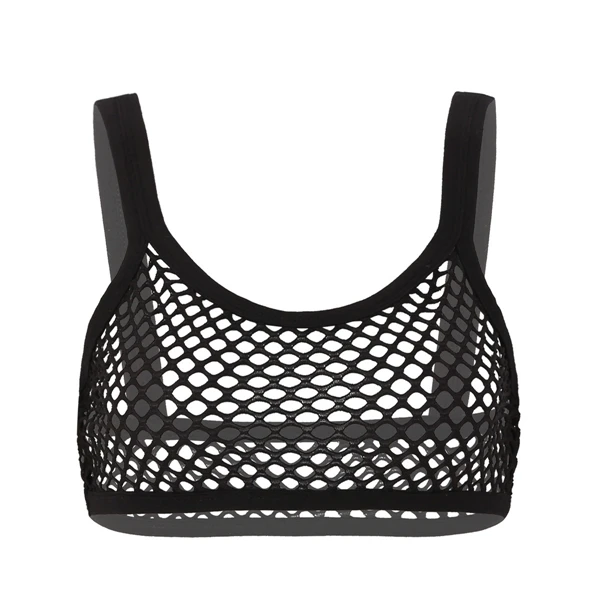 thumbnail image 1 of Camisola de rejilla transparente sexy para mujer, top corto, lencería con tirantes finos, color sólido, camiseta sin mangas ajustada, ropa de club, 1 of 5