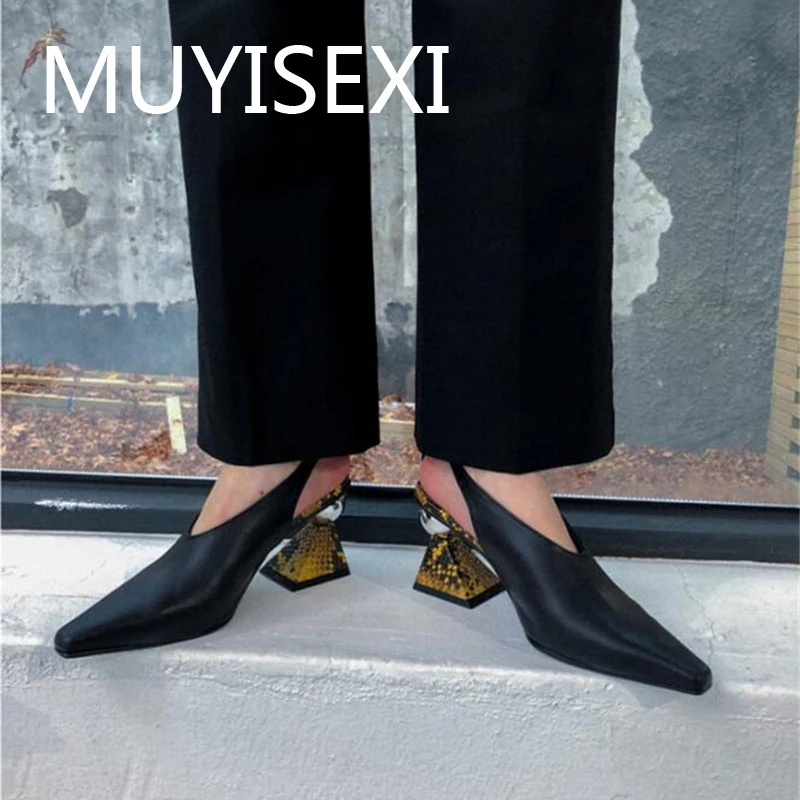 Superstar Shallow Strange Style 7Cm Tacco Alto Donna Décolleté Elegante Punta Quadrata Ufficio Incontri Party Brand Slingbacks Hl223 Muyisexi