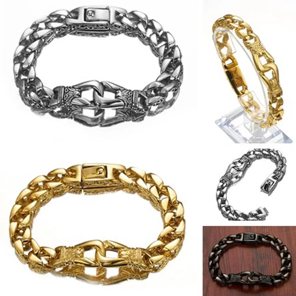 

Granny Chic Fashion Stainless Steel Bracelet Chain 2019 Party Gift Men Bracelet Biker Jewelry Rock Punk