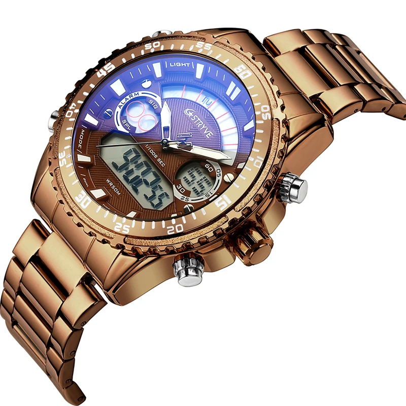 2020 New Stryve 8020 Luxury Men Watch Stainless Steel Military Dual Display Waterproof Quartz Digital Sports Watch reloj hombre