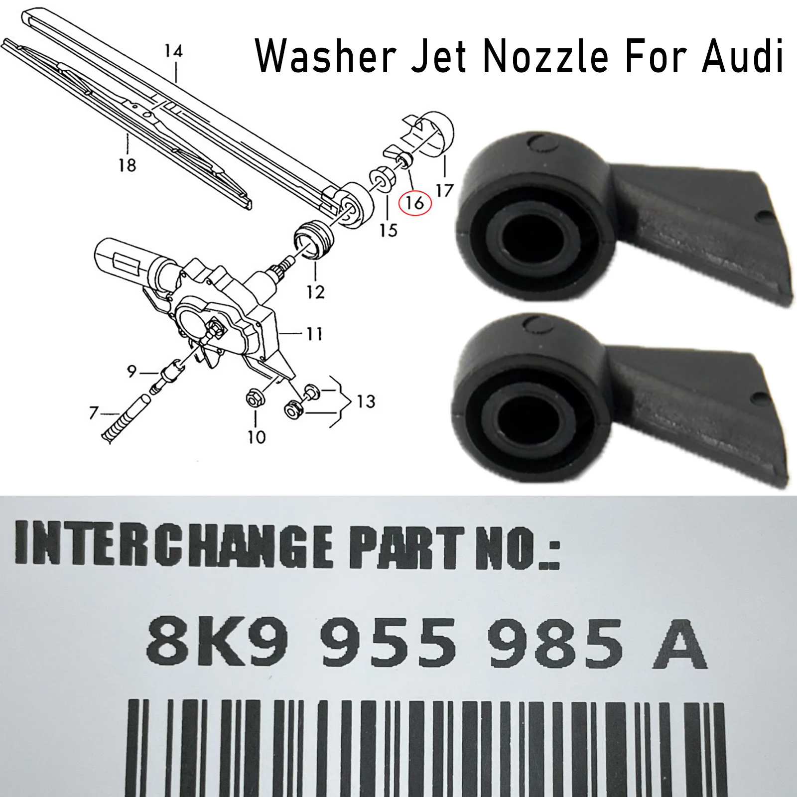 2pc Rear Windscreen Windshield Wiper Washer Jet Nozzle For Audi A1 A4